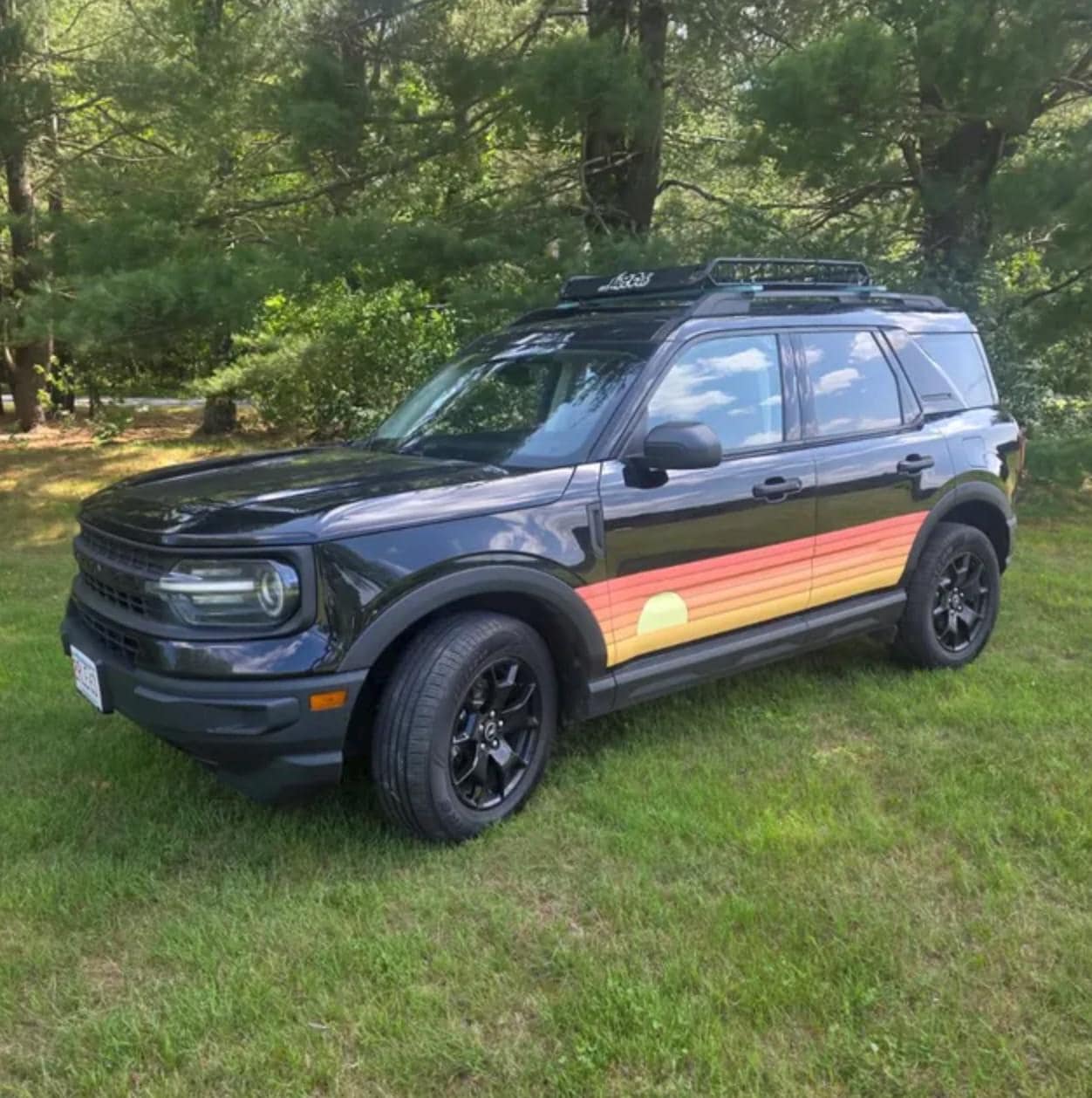 Retro Vinyl Wrap Graphics Kit - Ford Bronco Sport Compatible Decal Sunset Side Stripes - Printed Automative Sticker