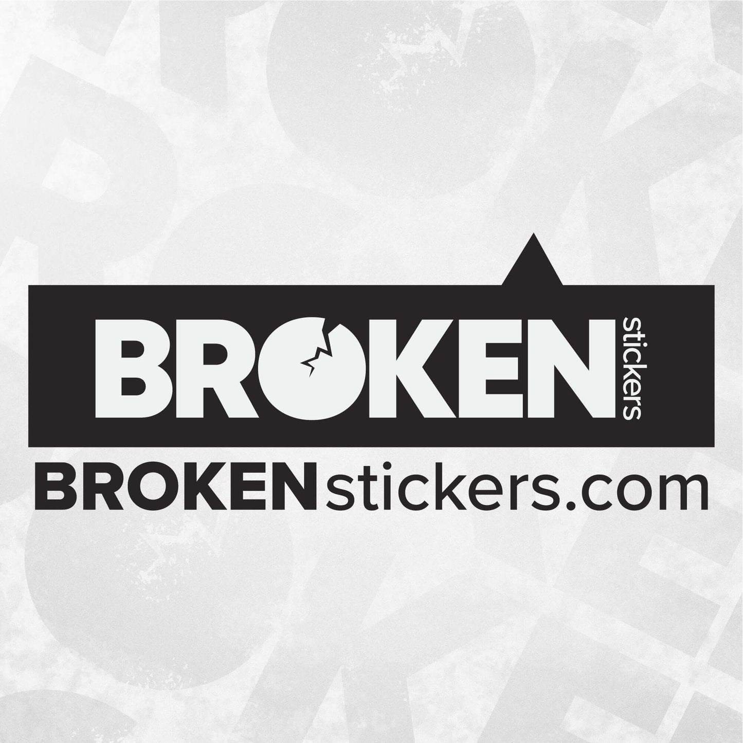 BROKEN stickers logo with cracked circle, showcasing the website BROKENstickers.com.
