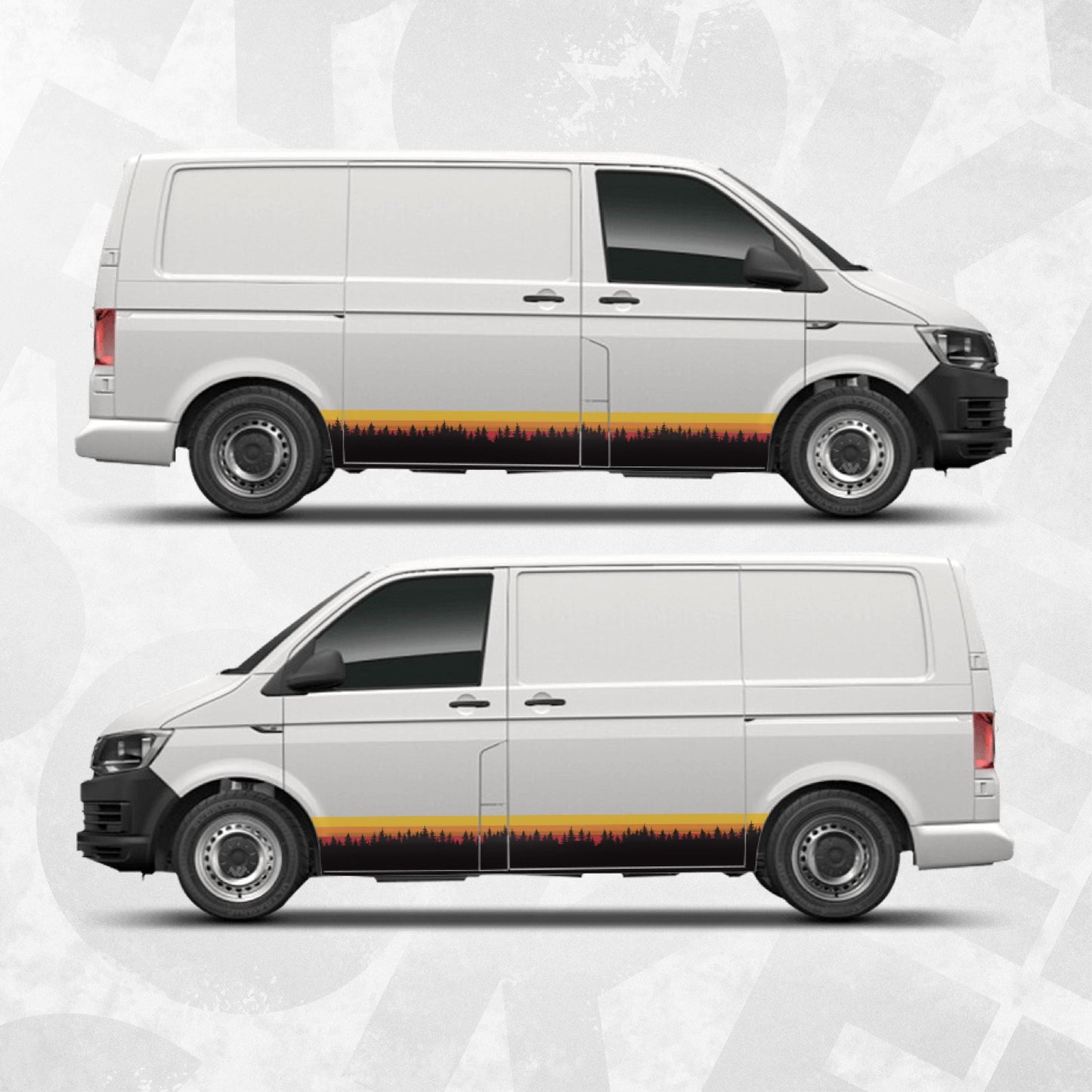 Retro Forest Sunset Stripe Decal Kit for VW Transporter Multivan – Adventure Van Side Graphics – Fits T4 T5 T6 – ORAJET Wrap Vinyl