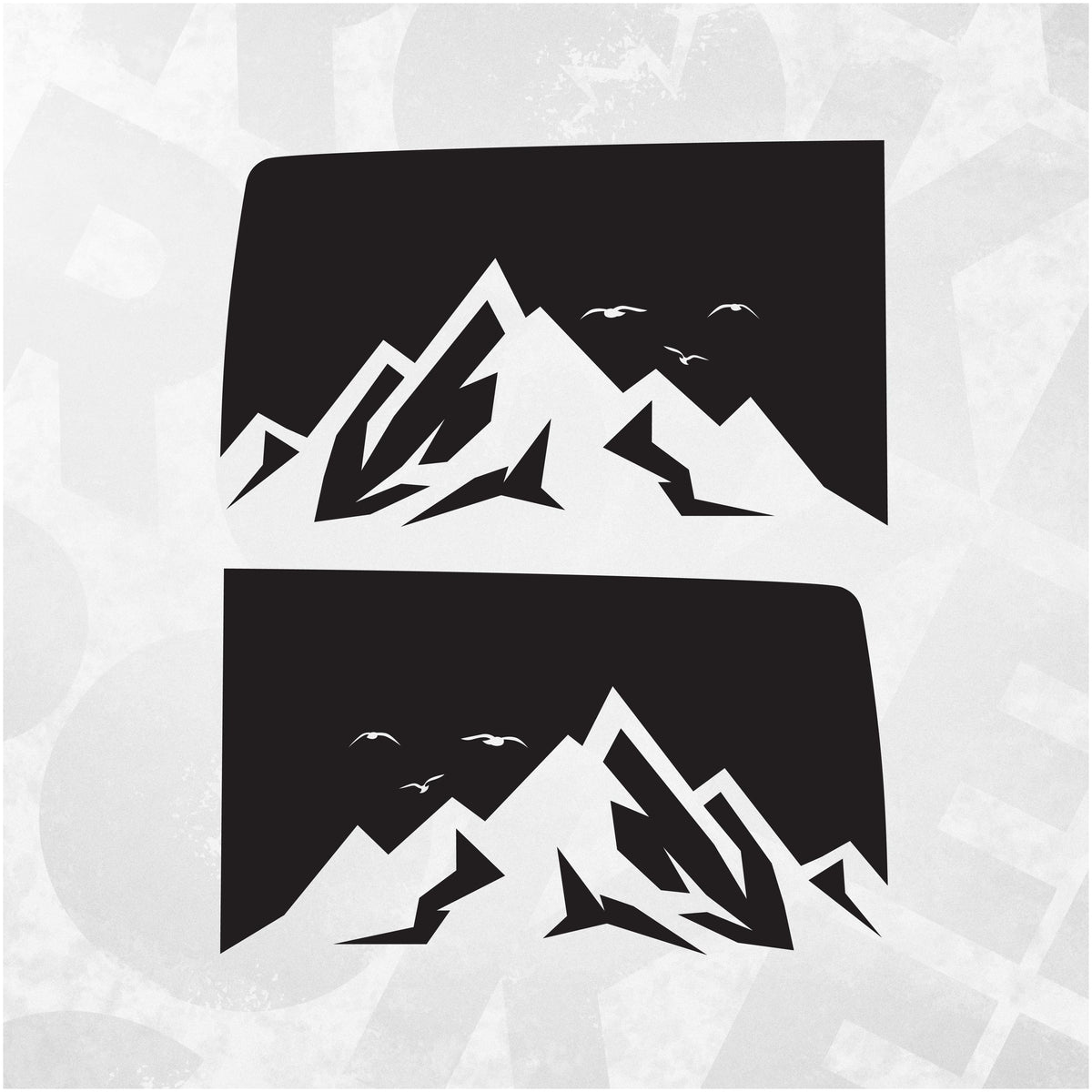 VW Transporter Mountain and Birds Window Decal set featuring layered mountain peaks and birds for T6 Multivan.