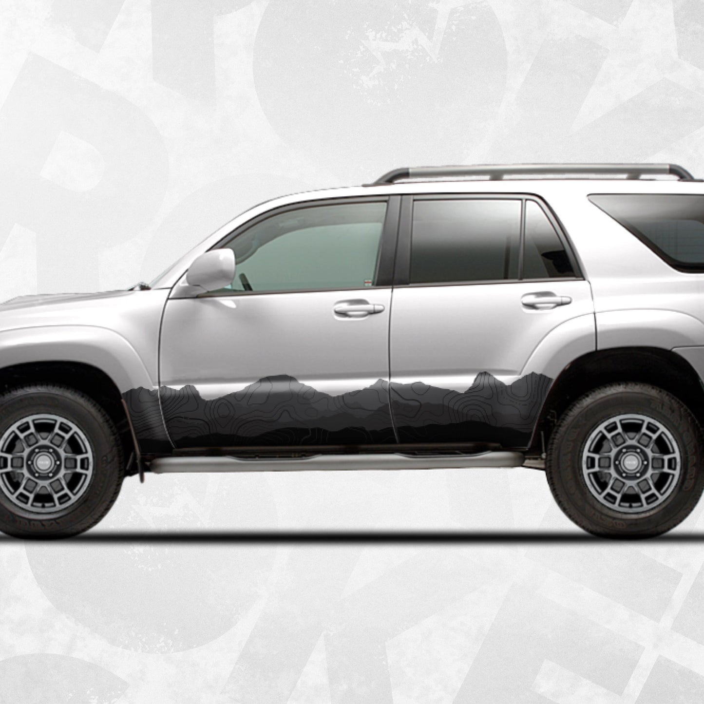 Toyota 4Runner Rocker Panel Decals – Mountain Range Topographic Side Stripe Wrap Kit | Off-Road Vinyl Graphics Set