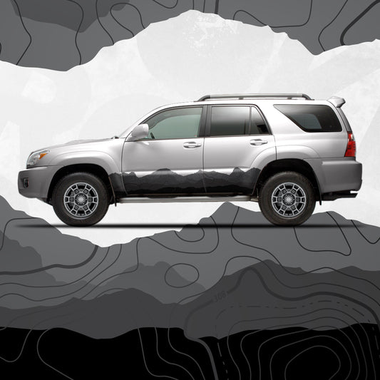 Toyota 4Runner Rocker Panel Decals – Mountain Range Topographic Side Stripe Wrap Kit | Off-Road Vinyl Graphics Set