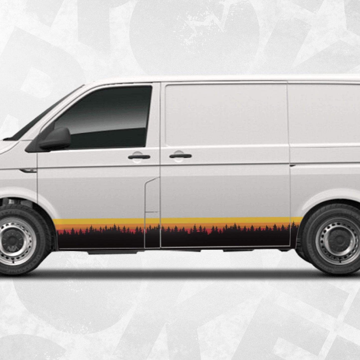 Retro Forest Sunset Stripe Decal Kit for VW Transporter Multivan – Adventure Van Side Graphics – Fits T4 T5 T6 – ORAJET Wrap Vinyl