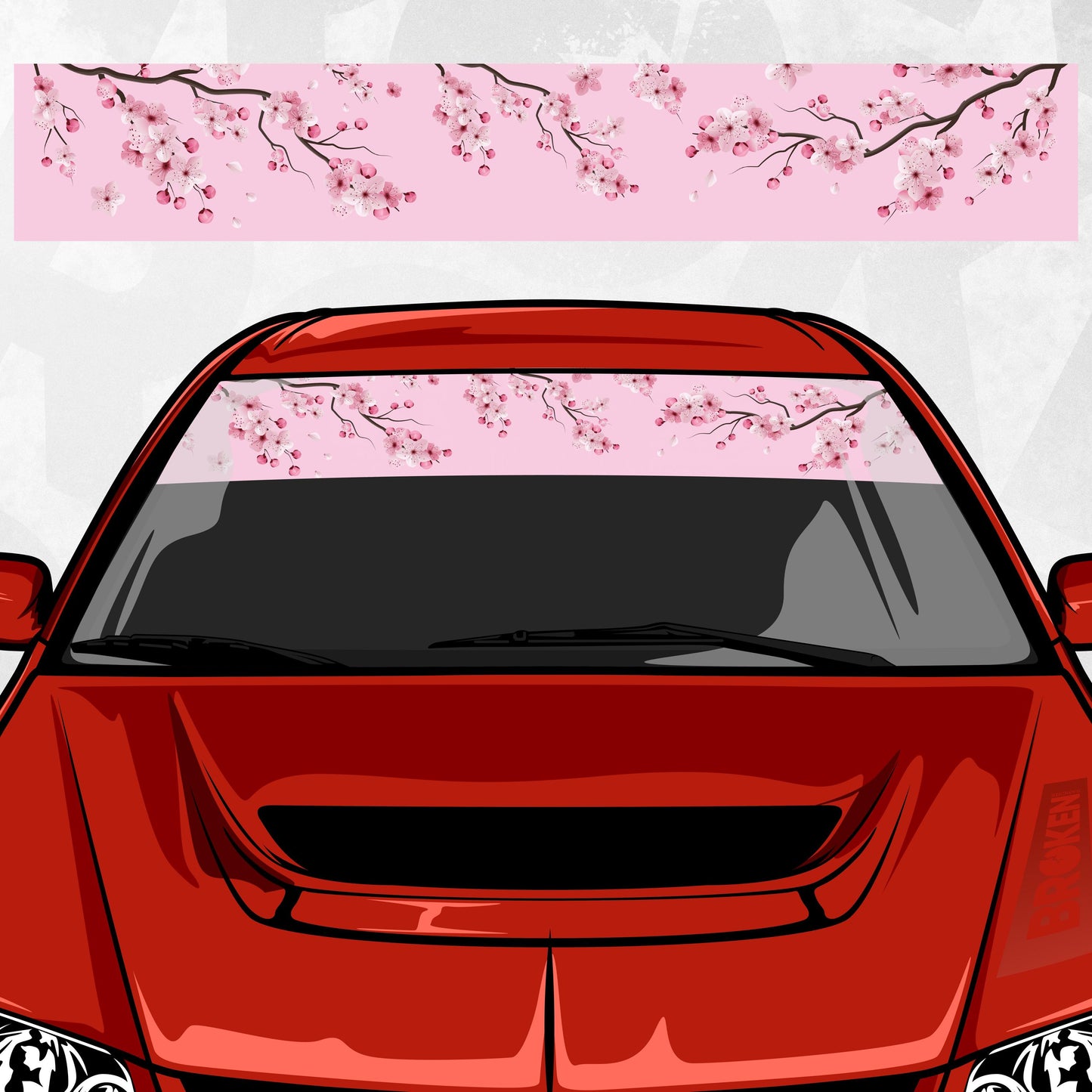 Sakura Windshield Banner – Cherry Blossom Sun Strip | JDM Pink Visor Decal | Universal Trim-to-Fit Printed Vinyl, Laminated