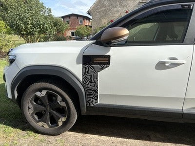 Dacia Bigster Solid Panel Topographic Door Trim Decals – Pair on a white car side, showcasing a clean design.