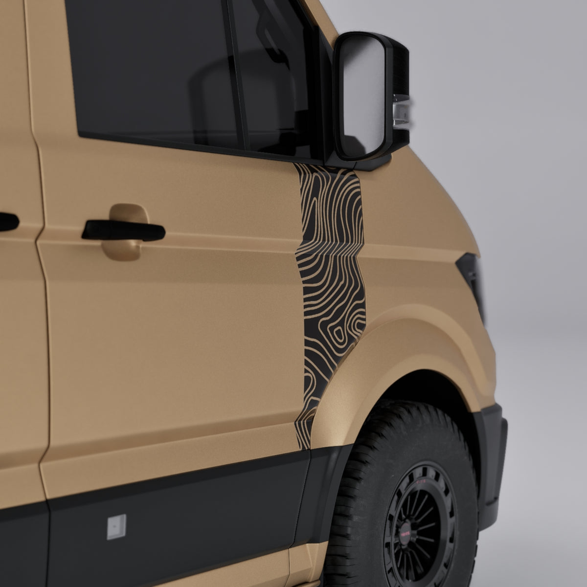 VW Crafter Topo Lines Door Decal on side of vehicle showcasing topographic design detail