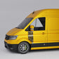 VW Crafter Topo Lines Door Decal showcased on a yellow VW Crafter van, featuring stylish topographic design.