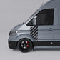 VW Crafter Racing Chevron Door Decal on side of van showcasing sporty design and racing stripes
