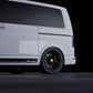 VW Transporter T6 Edition 30 Side Stripe Decal kit showcased on a white van with black wheels and stylish side stripes.