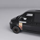 VW Transporter T5 T6 Sunset Mountain Forest Door Decal on a black van, showcasing sunset mountains and forest design.