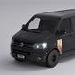 VW Transporter T5 T6 Sunset Mountain Forest Door Decal displayed on black van front view.