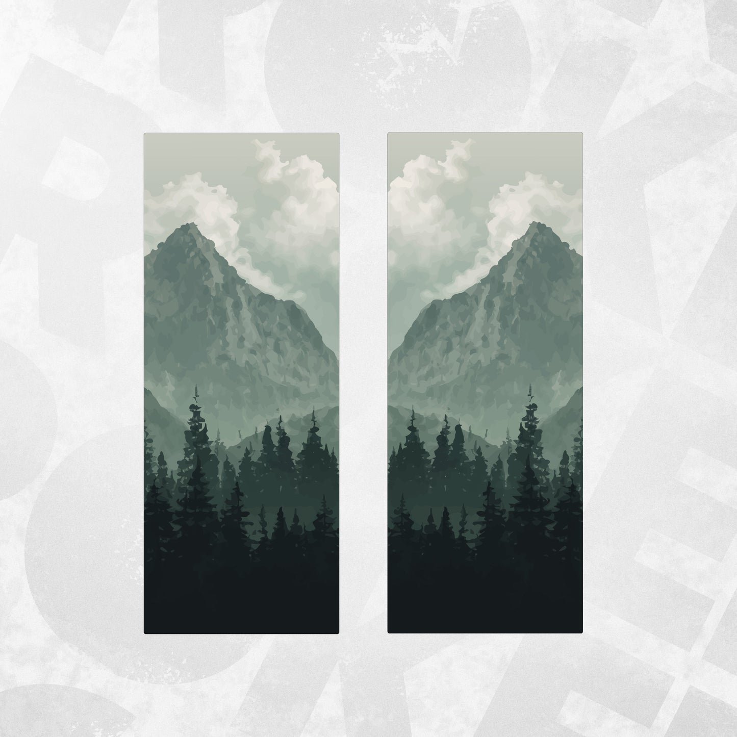 Misty Forest Door Decal VW Crafter featuring layered pine silhouettes and misty mountain peaks.
