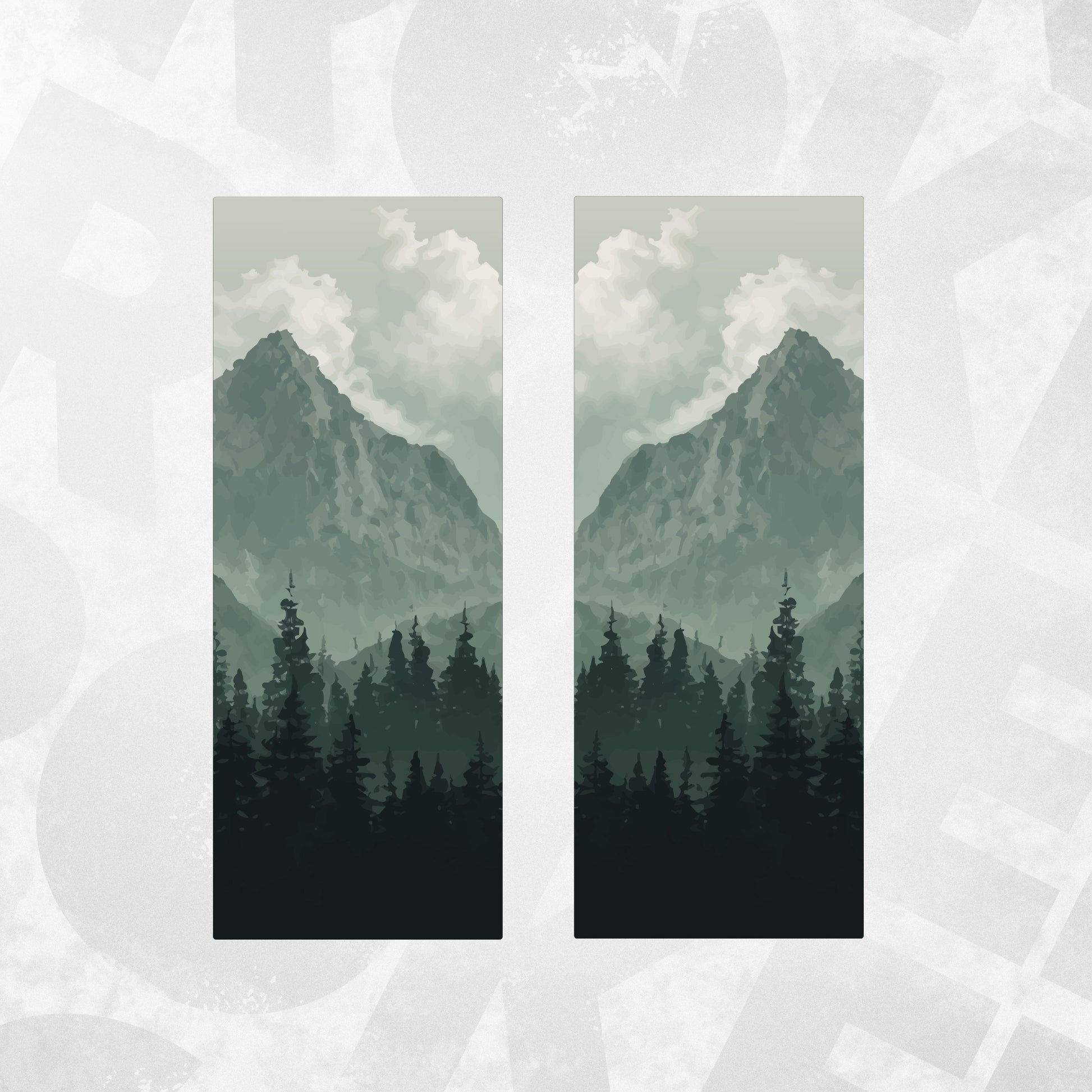 Misty Forest Door Decal VW Crafter featuring layered pine silhouettes and misty mountain peaks.
