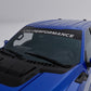 Ford Performance Windshield Banner Decal on a blue truck's windshield showcasing the bold wordmark.