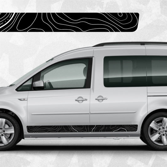 VW Caddy Topographic Map Side Stripe Decals fits for Volkswagen Caddy Van - set of 3