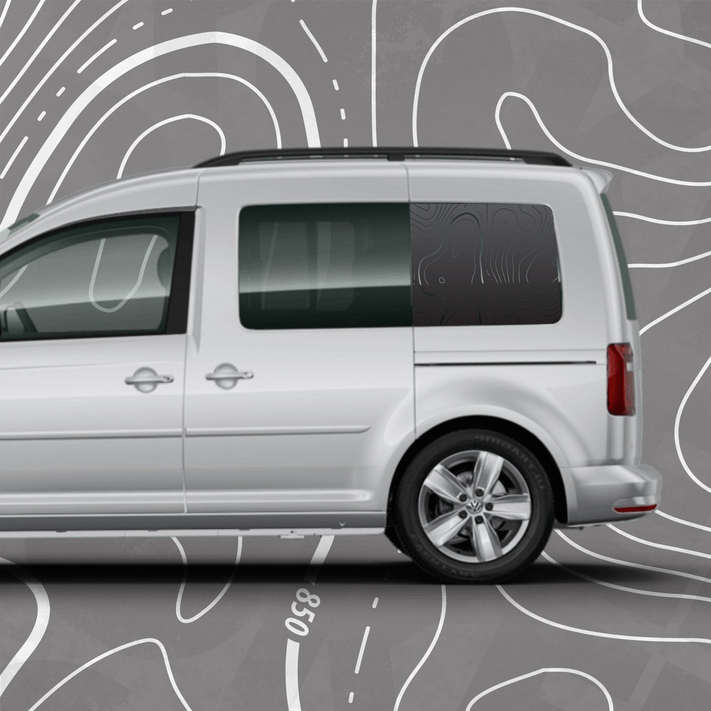 Volkswagen Caddy Topographic Map Window Decals fits VW Caddy Quarter Panel Windows - set of 2