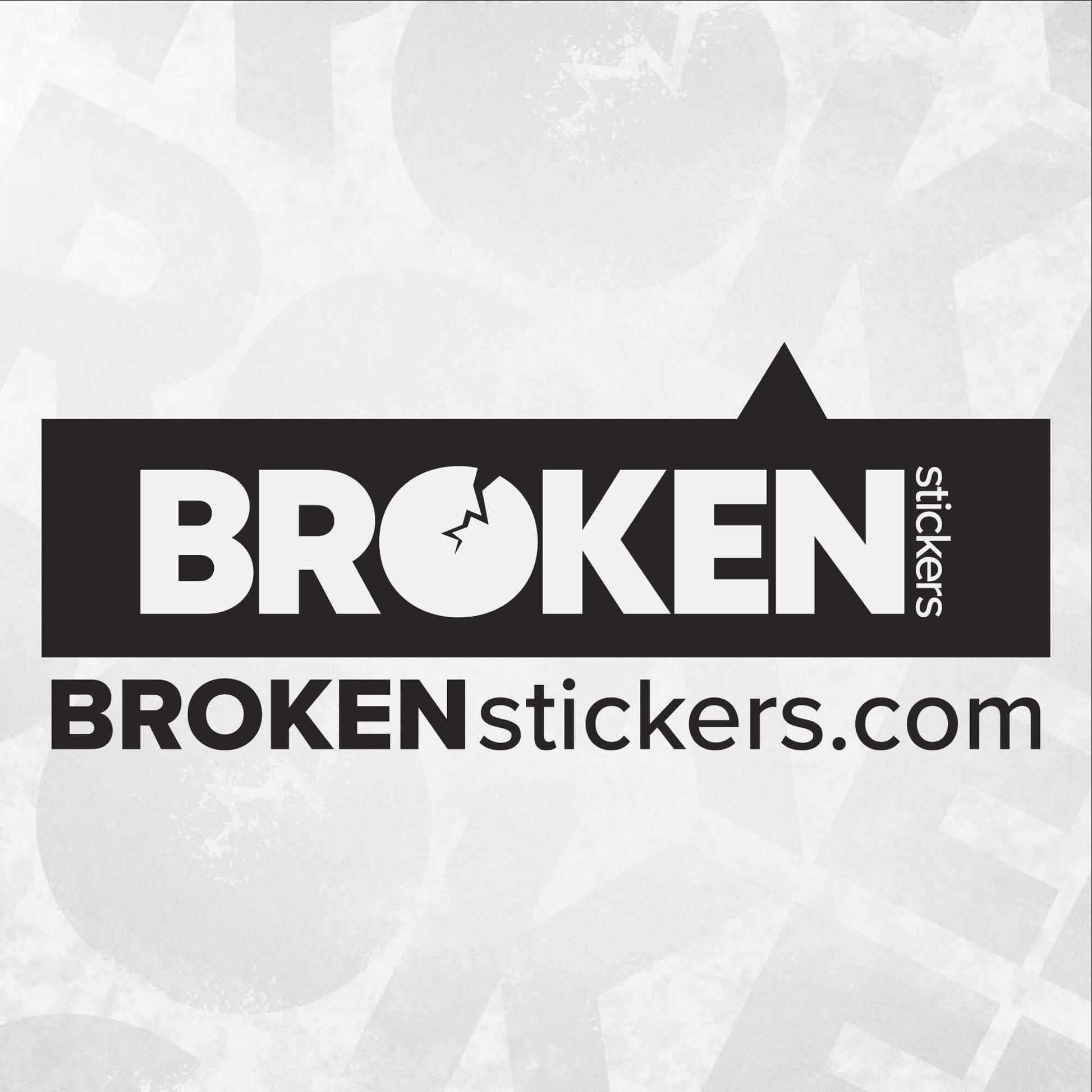 Logo of BROKEN stickers with website BROKENstickers.com