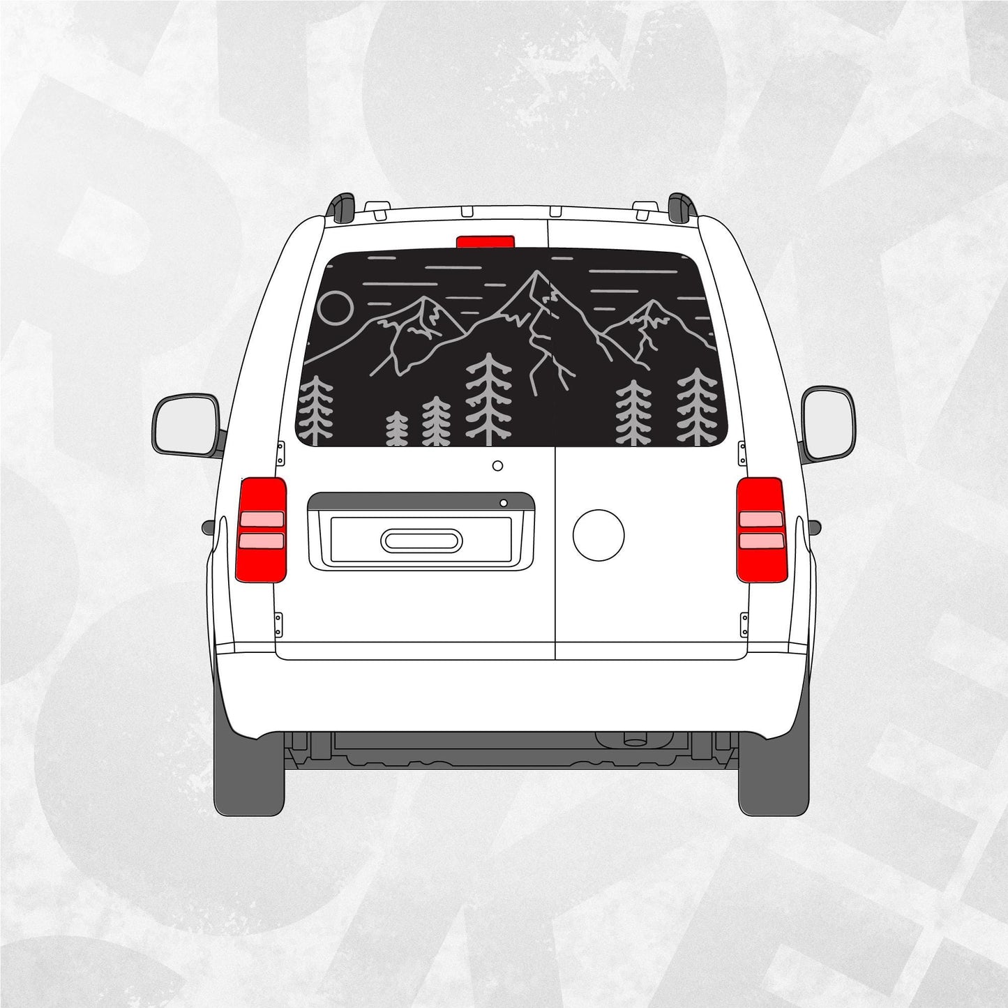 Volkswagen Caddy Rear Window Vinyl Tree Mountain Adventure Decal fits VW Caddy MK3 vans 2004 - 2010