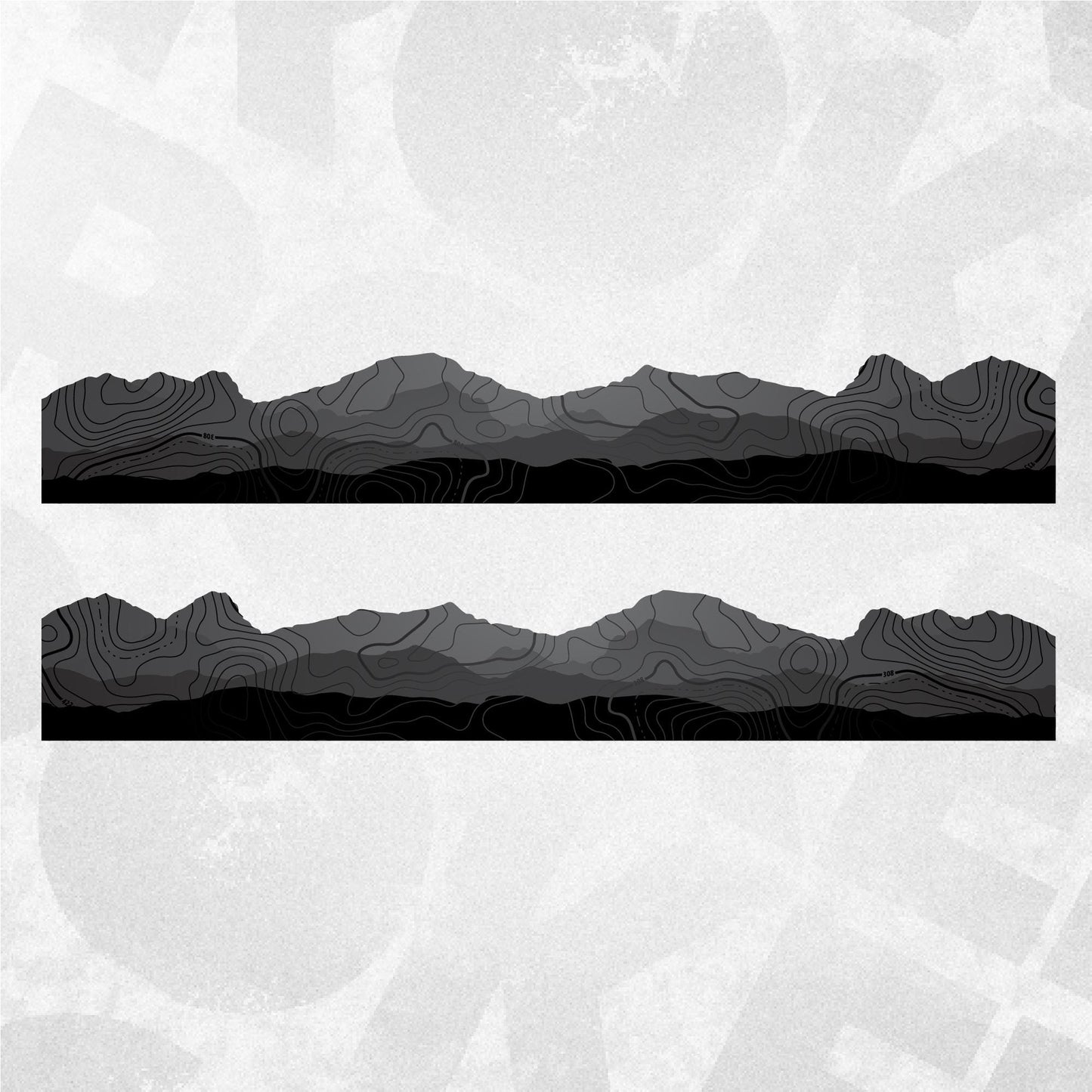 Ford Bronco Decals - Mountain Landscape Topographic Map Pattern in Black Scheme - Side Stripe Wrap Kit of 2
