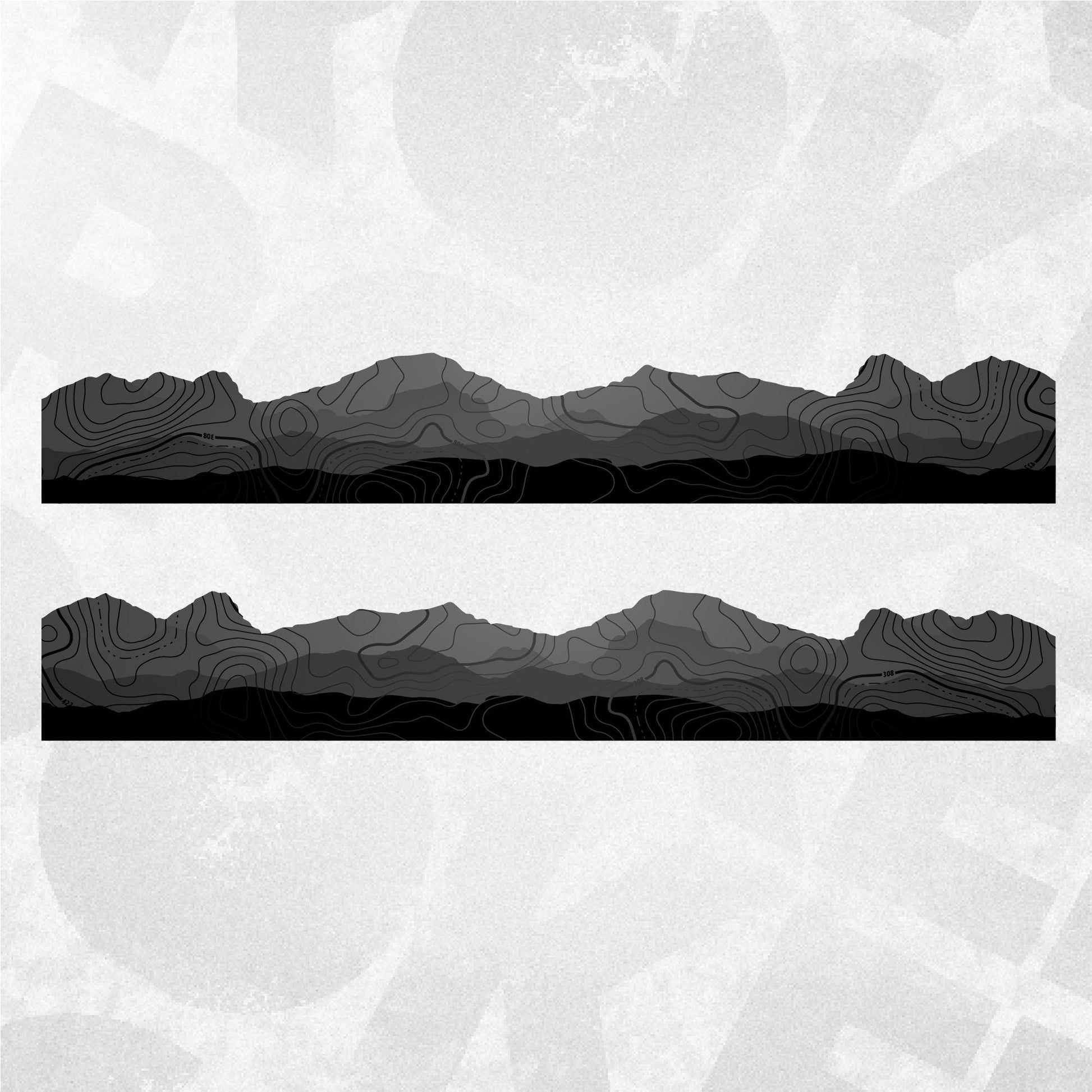 Ford Bronco Decals - Mountain Landscape Topographic Map Pattern in Black Scheme - Side Stripe Wrap Kit of 2