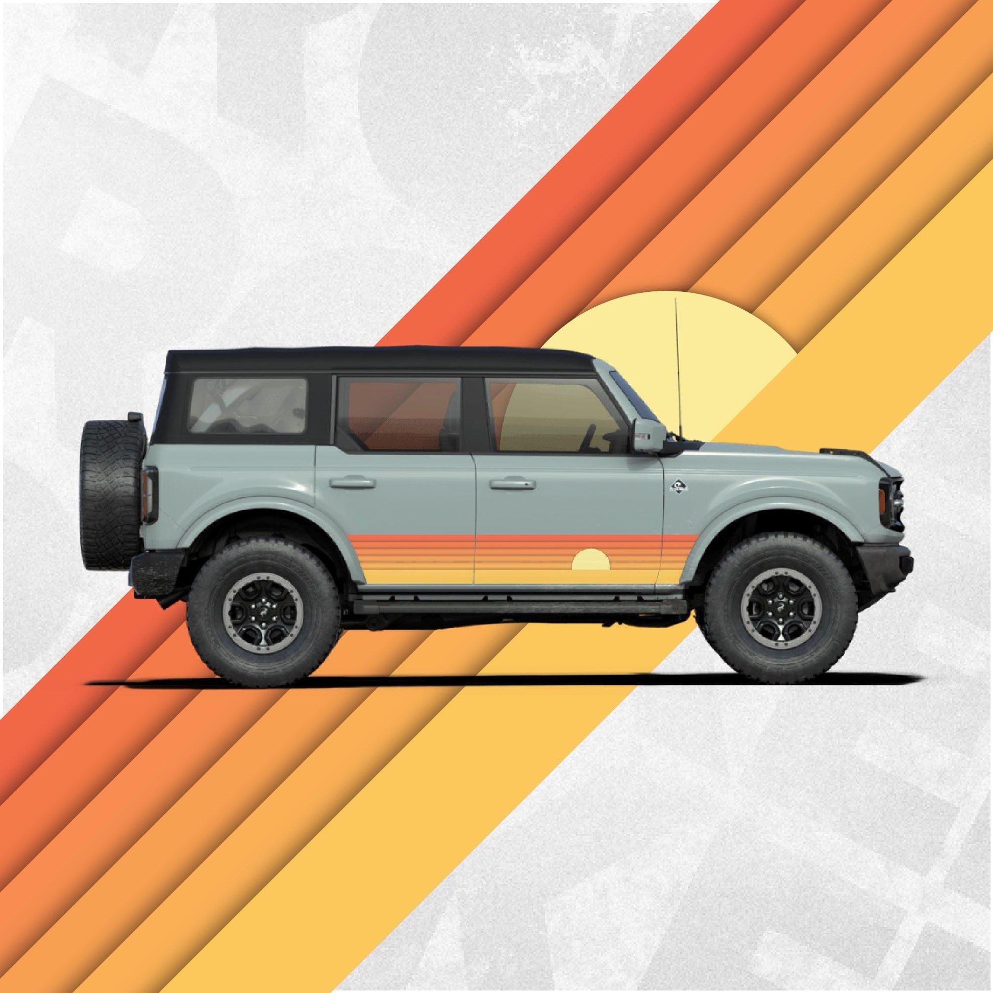 Ford Bronco Compatible Decal Sunset Side Stripes - Retro Vinyl Wrap Graphics Kit - Printed Automative Sticker