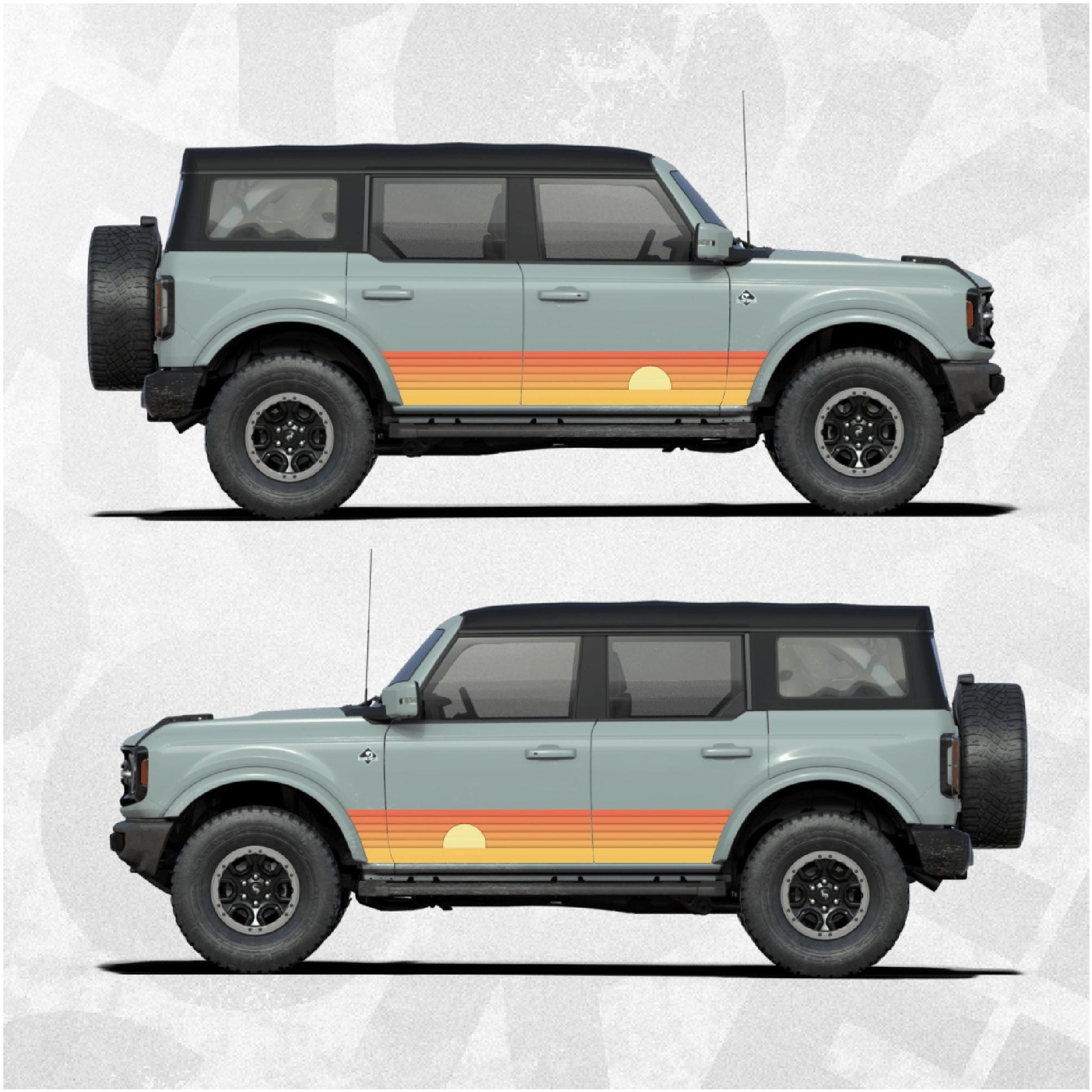Ford Bronco Compatible Decal Sunset Side Stripes - Retro Vinyl Wrap Graphics Kit - Printed Automative Sticker