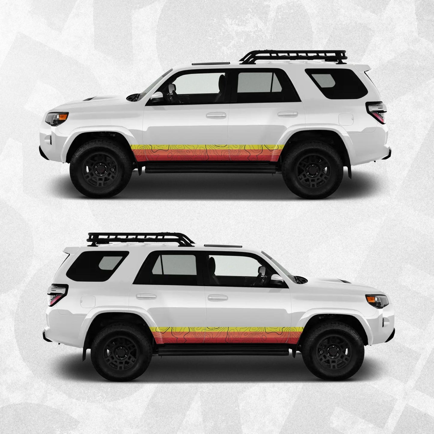 Toyota 4Runner 5th Gen Compatible - Vintage Topographic Map Side Stripe Decal - Wrap Kit