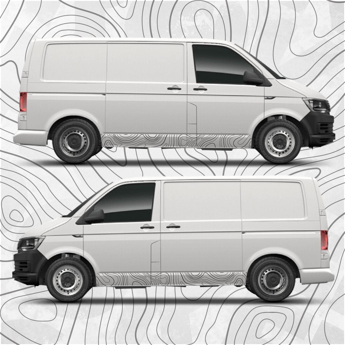 Topographic Side Stripe Map Decal fits VW Transporter T5 T6 T6.1 - left and right side stickers