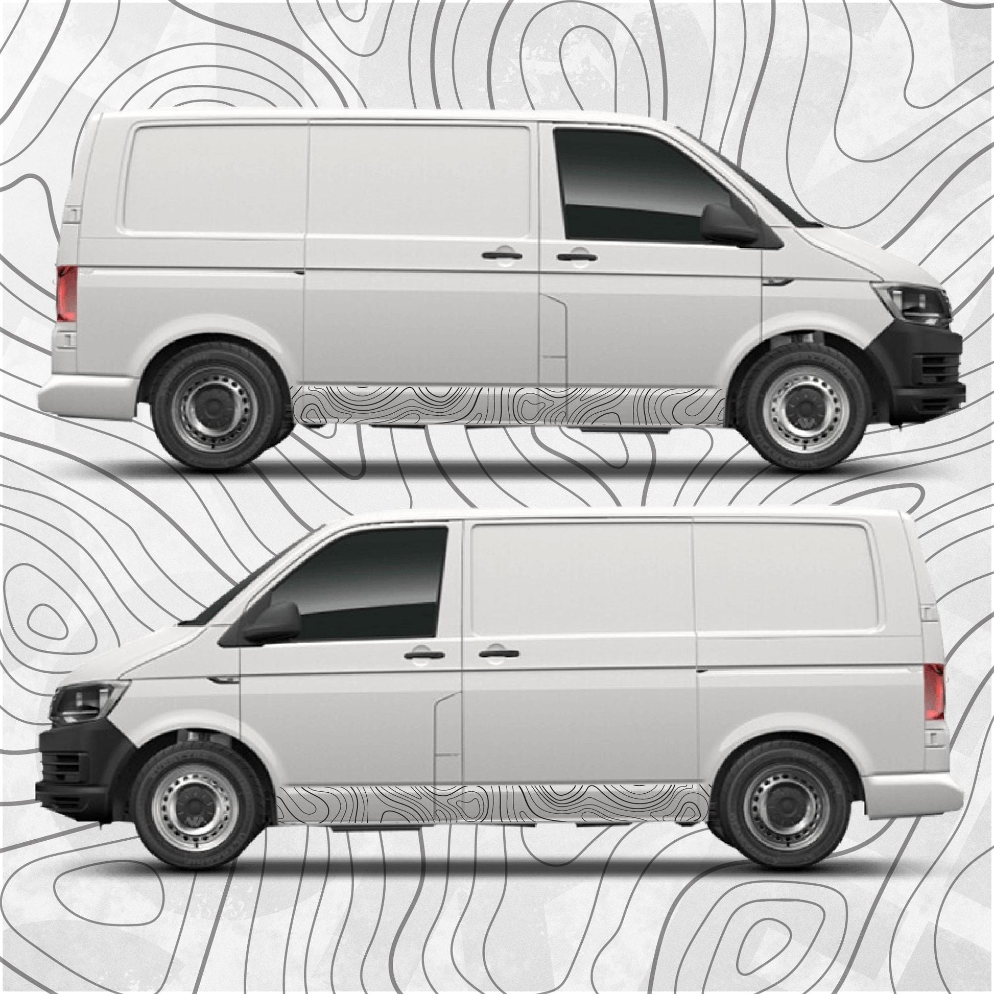 Topographic Side Stripe Map Decal fits VW Transporter T5 T6 T6.1 - left and right side stickers