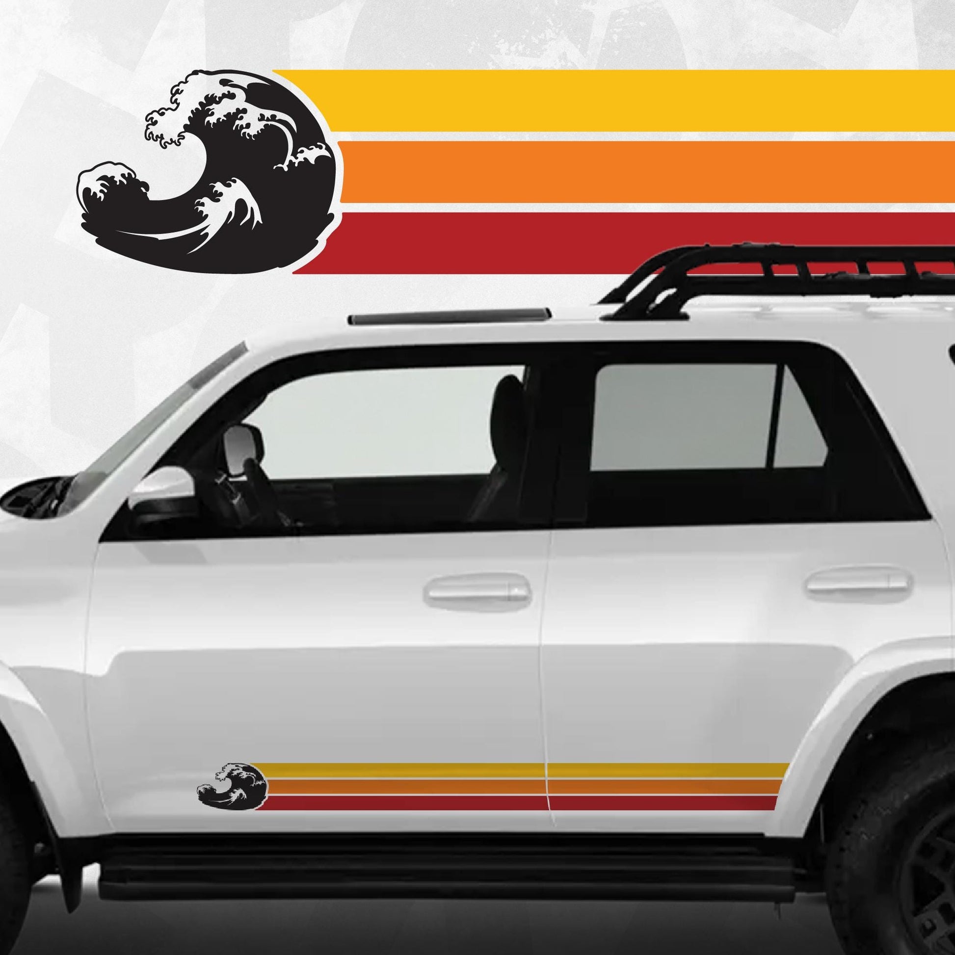Retro Wave Rocker Panel Decal – Great Wave Car Side Stripe Sticker – Universal Fit SUV Truck Van Graphic