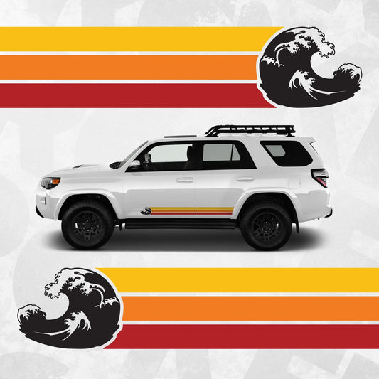 Retro Wave Rocker Panel Decal – Great Wave Car Side Stripe Sticker – Universal Fit SUV Truck Van Graphic