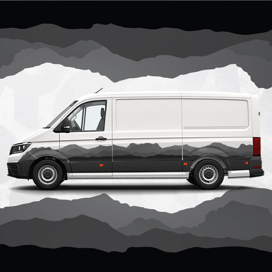 Camper Van Decals Black Mountain Adventure - Volkswagen Crafter MWB Compatible 2017 - present
