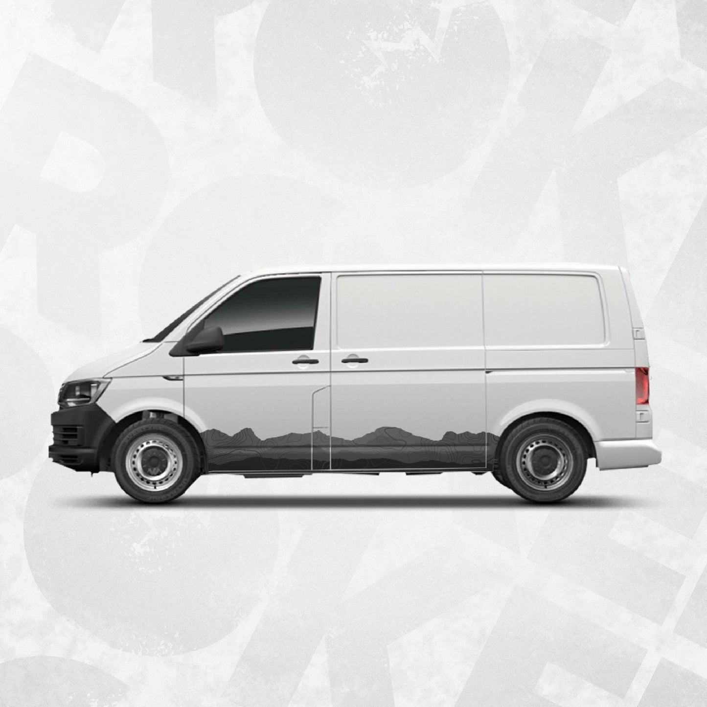 Volkswagen Transporter Van Side Stripe Decals – Topographic Map Mountain Graphics – VW T4 T5 T6 Vinyl Stickers Wrap Vinyl Set
