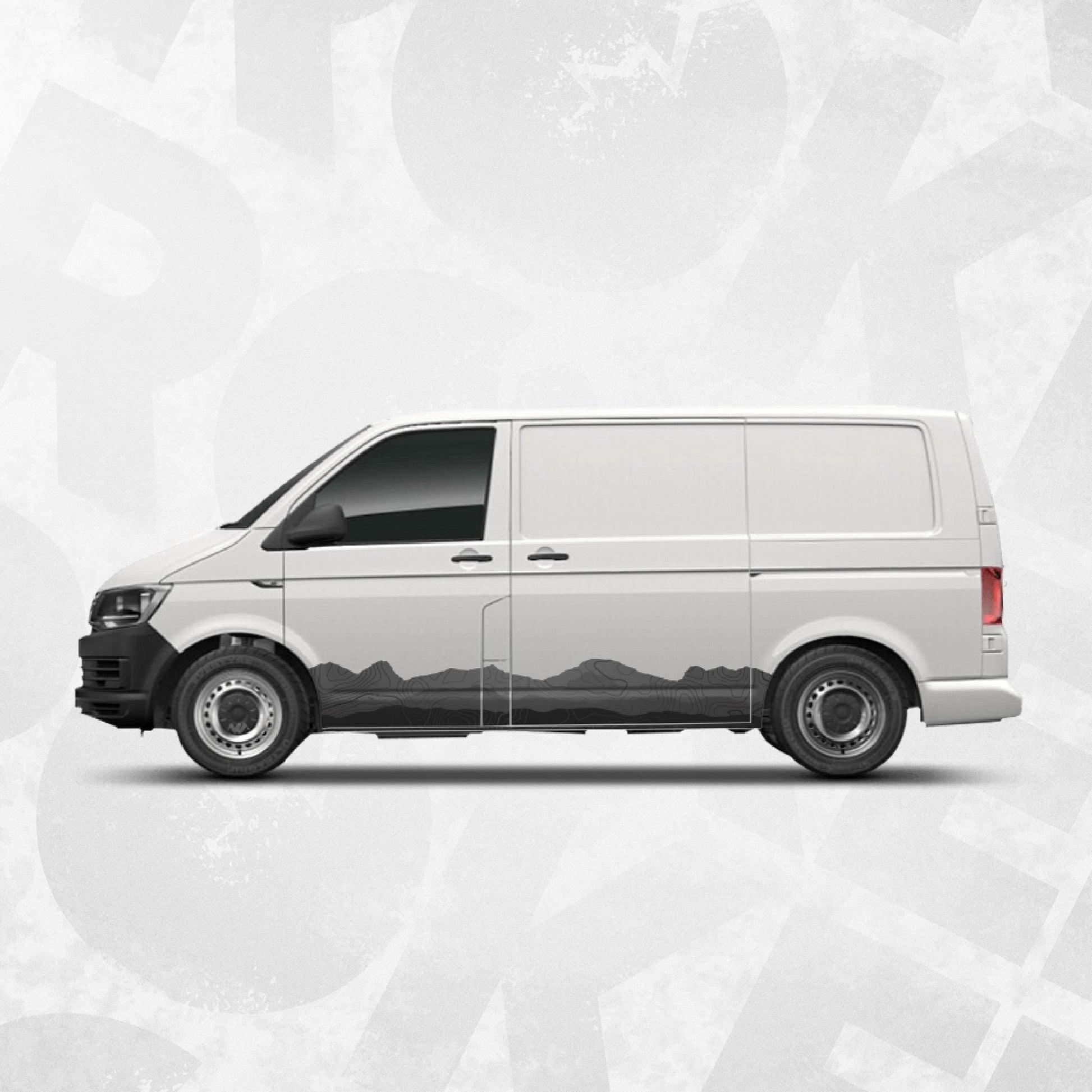 Volkswagen Transporter Van Side Stripe Decals – Topographic Map Mountain Graphics – VW T4 T5 T6 Vinyl Stickers Wrap Vinyl Set