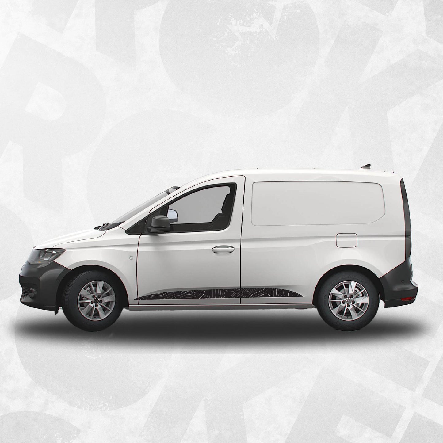 VW Caddy MK5 Topographic Map Side Stripe Decals for Volkswagen Caddy Van - set of 2