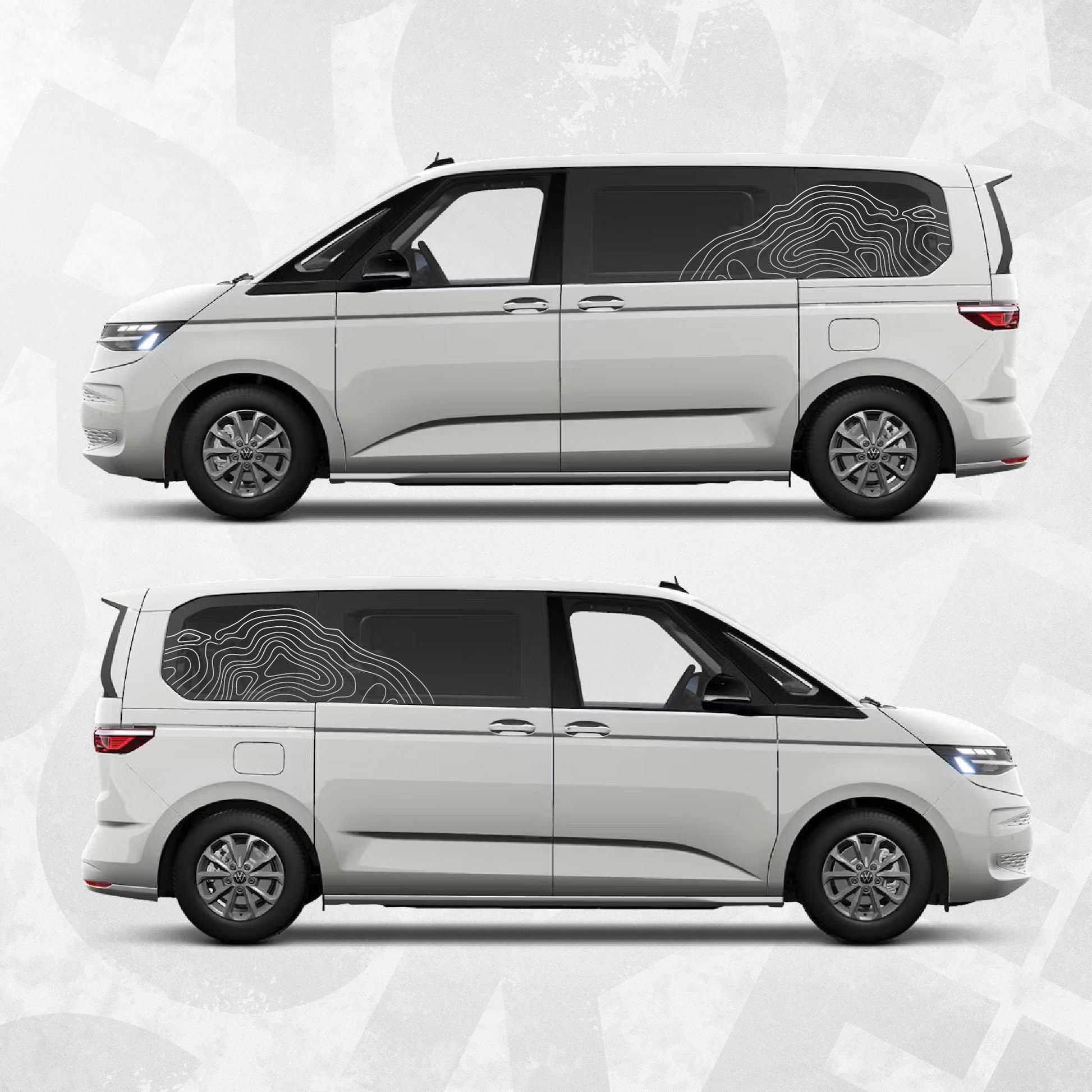 Topographic Window Decal Kit for VW Multivan T7 – Rear Side Contour Line Stickers – Adventure Van Graphics Quarter Panel