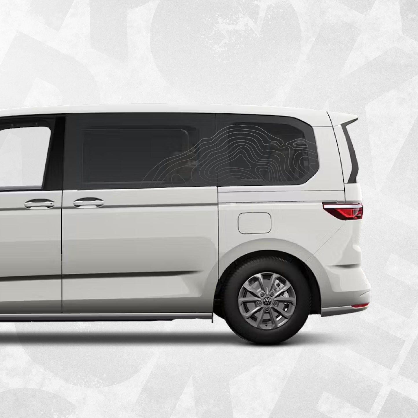 Topographic Window Decal Kit for VW Multivan T7 – Rear Side Contour Line Stickers – Adventure Van Graphics Quarter Panel