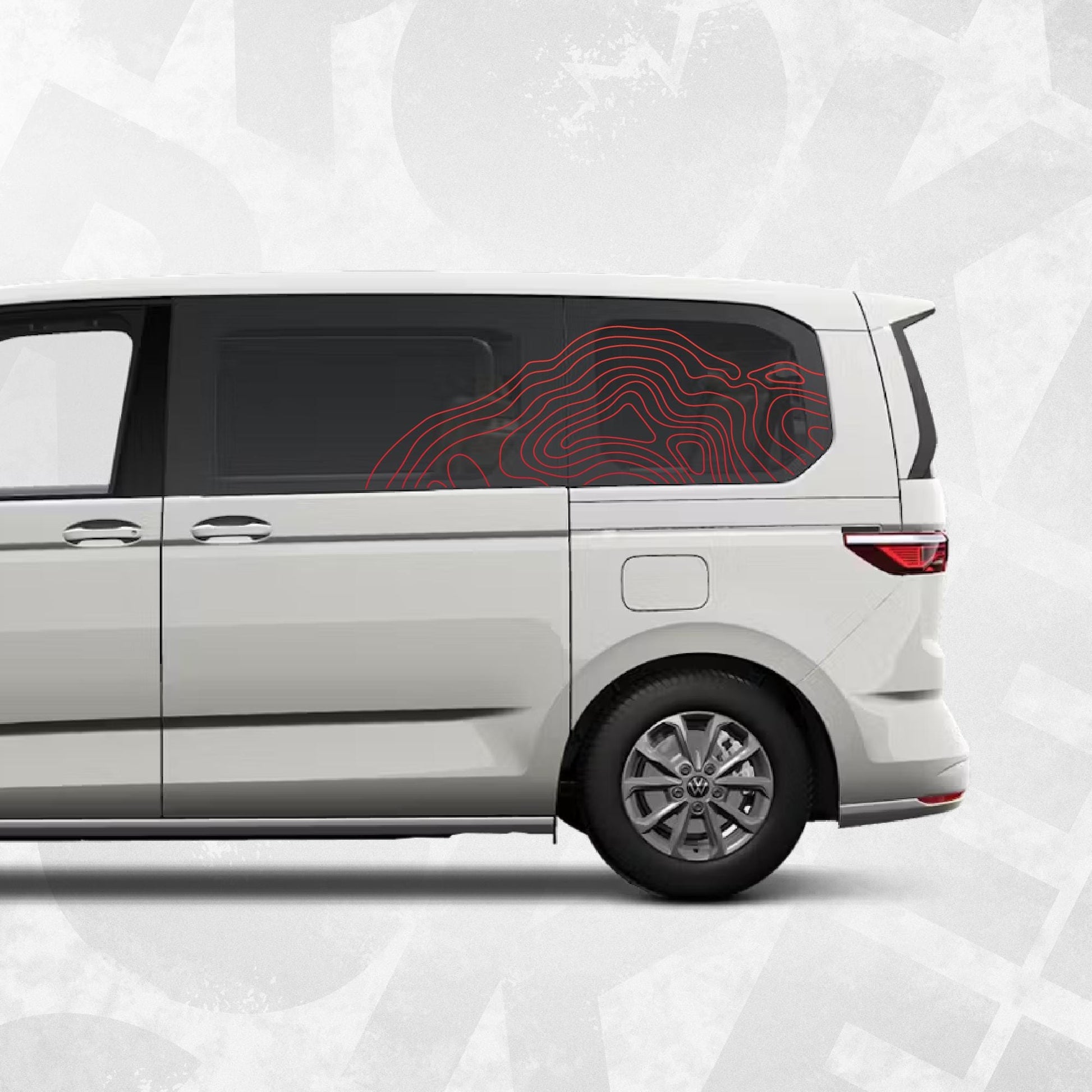 Topographic Window Decal Kit for VW Multivan T7 – Rear Side Contour Line Stickers – Adventure Van Graphics Quarter Panel