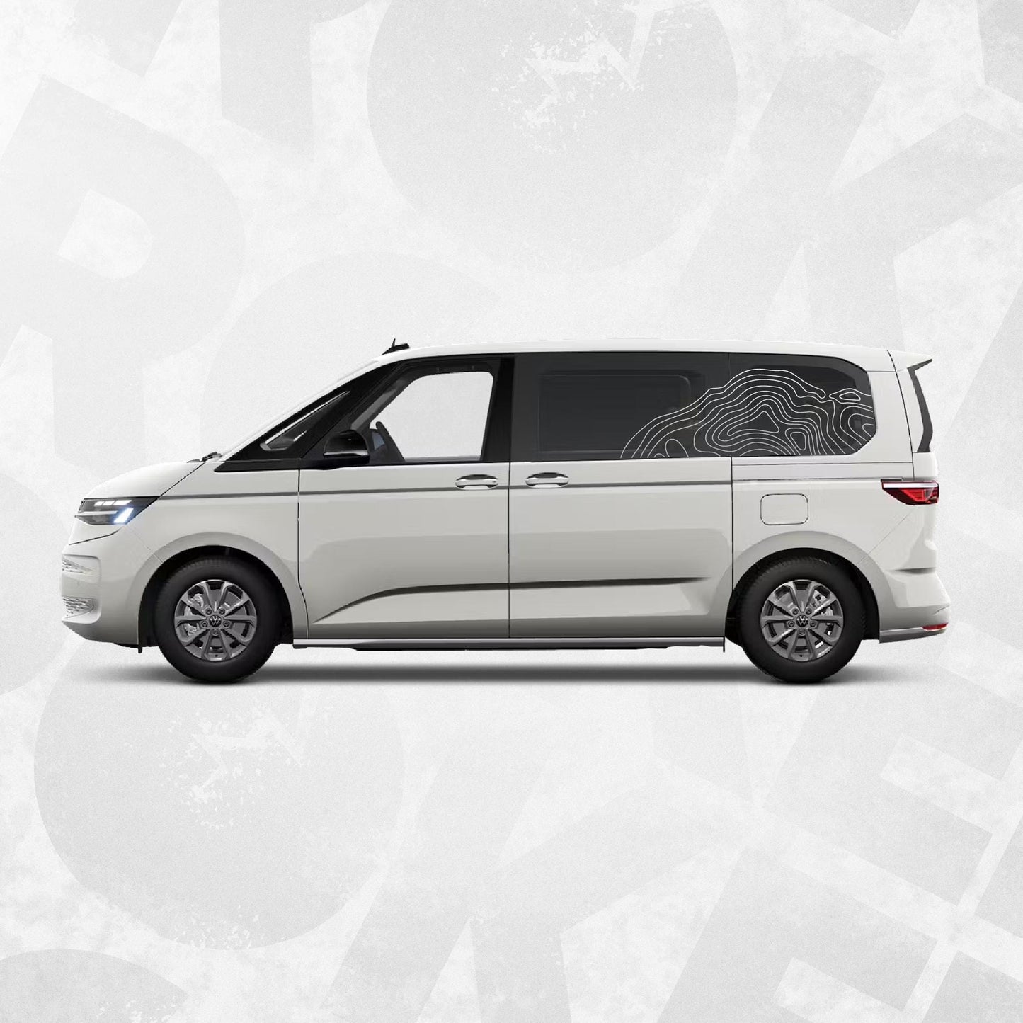 Topographic Window Decal Kit for VW Multivan T7 – Rear Side Contour Line Stickers – Adventure Van Graphics Quarter Panel