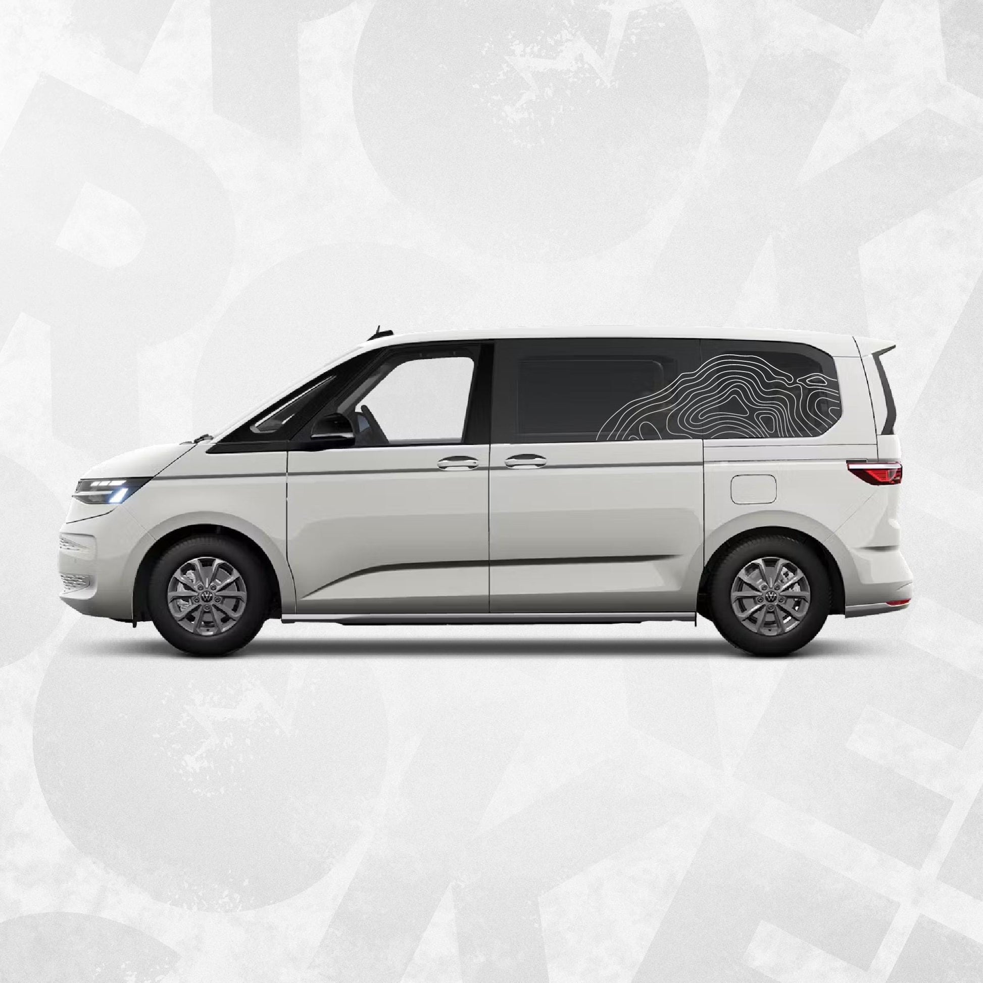 Topographic Window Decal Kit for VW Multivan T7 – Rear Side Contour Line Stickers – Adventure Van Graphics Quarter Panel