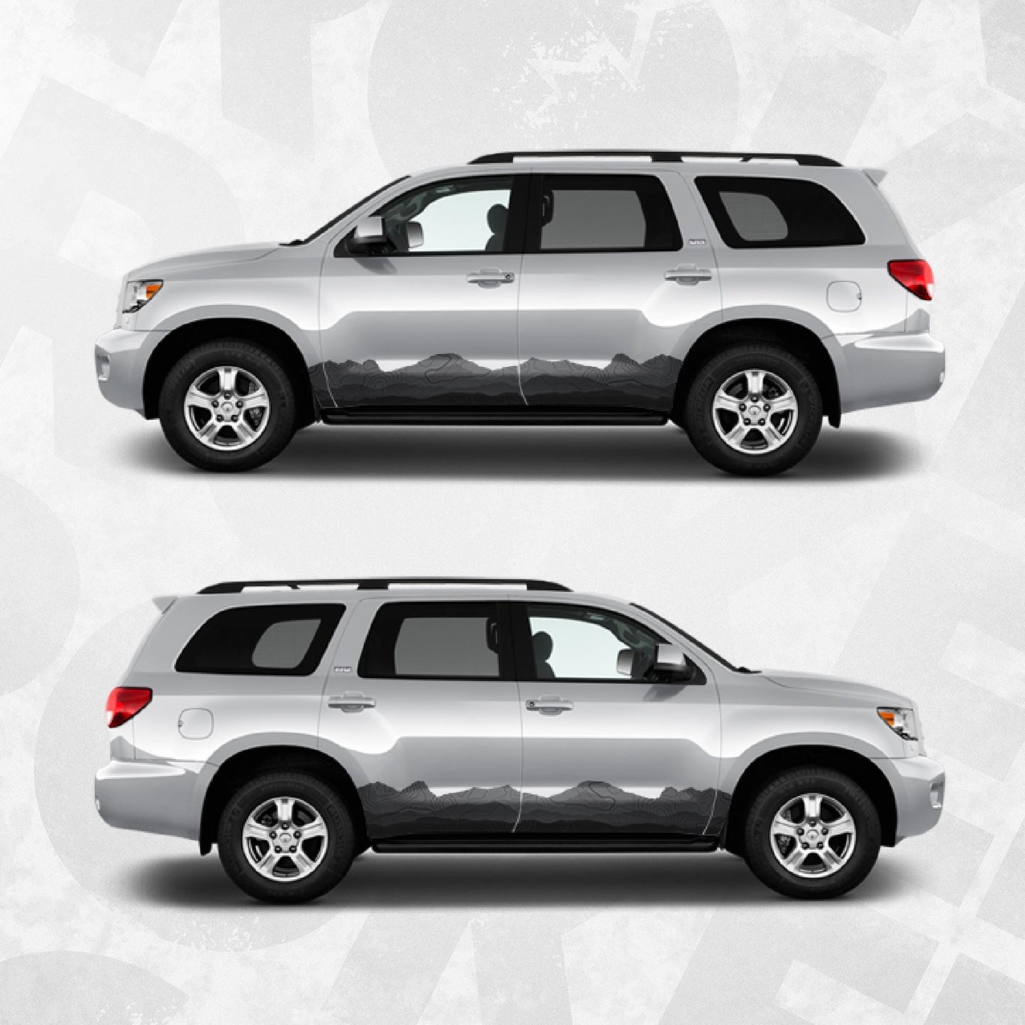 Topographic Map Pattern Side Decal - Fits Toyota Sequoia Side Stripe Wrap Kit