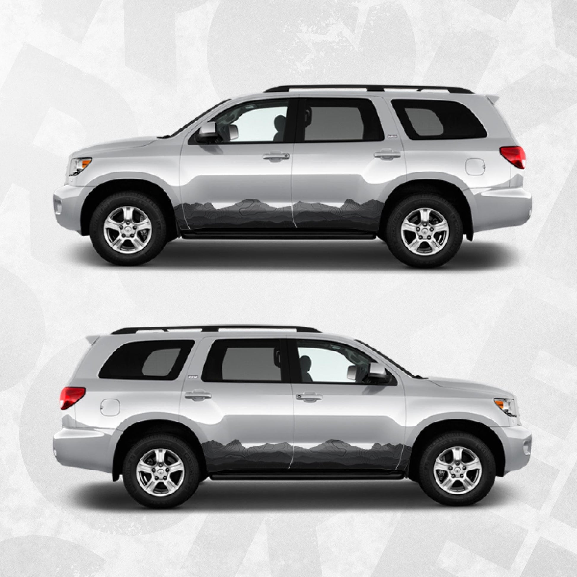 Topographic Map Pattern Side Decal - Fits Toyota Sequoia Side Stripe Wrap Kit
