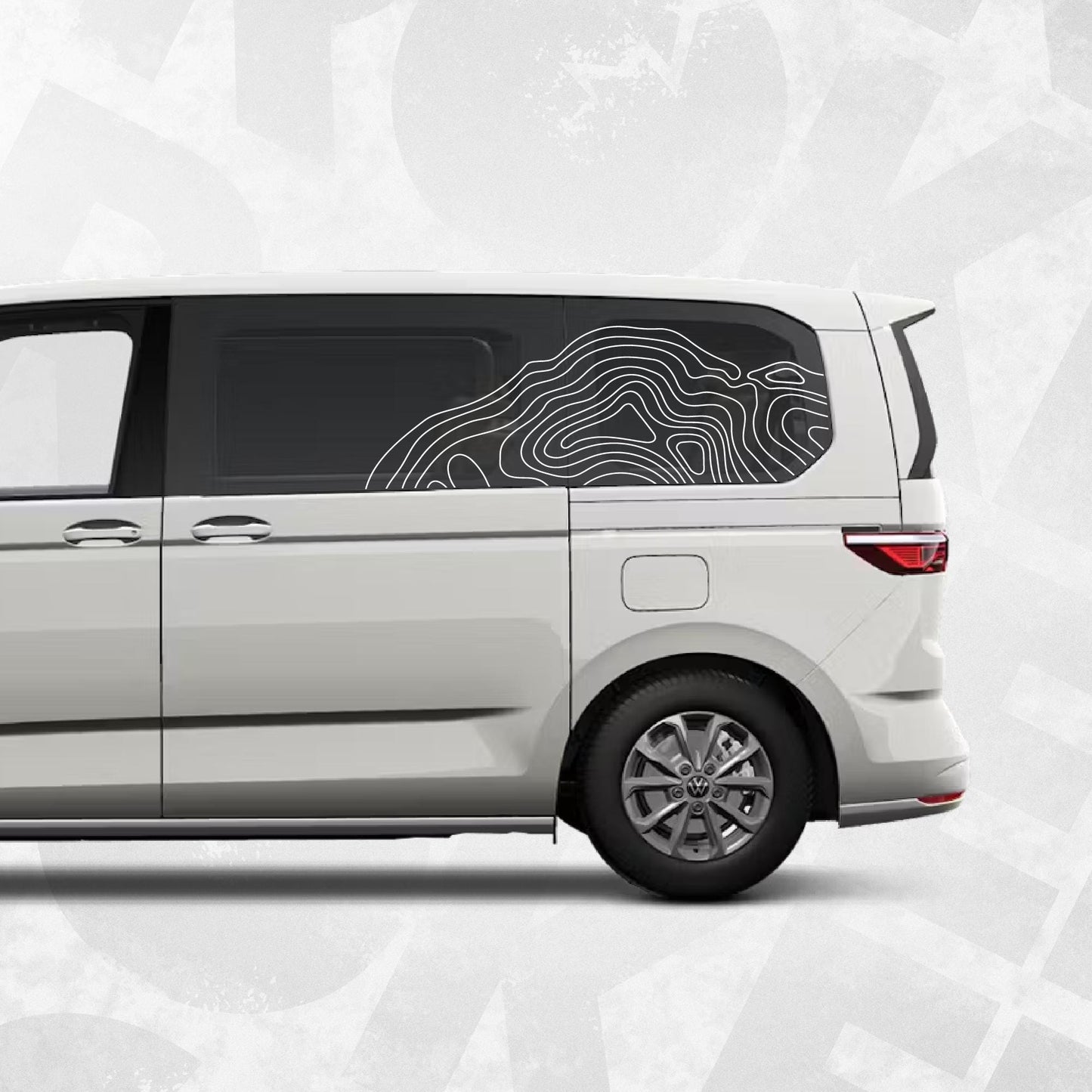 Topographic Window Decal Kit for VW Multivan T7 – Rear Side Contour Line Stickers – Adventure Van Graphics Quarter Panel