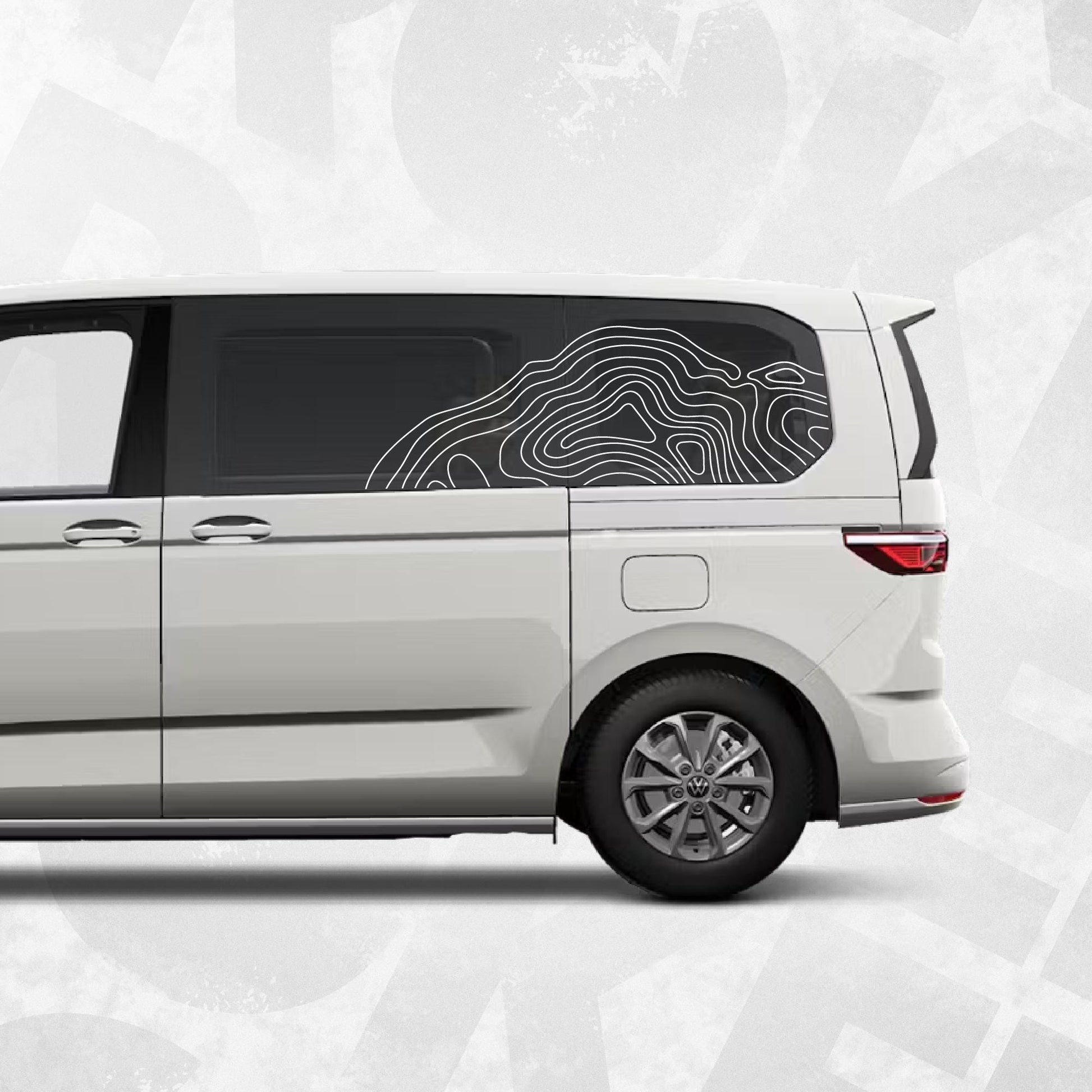 Topographic Window Decal Kit for VW Multivan T7 – Rear Side Contour Line Stickers – Adventure Van Graphics Quarter Panel