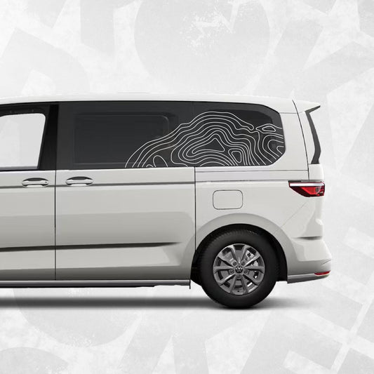Topographic Window Decal Kit for VW Multivan T7 – Rear Side Contour Line Stickers – Adventure Van Graphics Quarter Panel