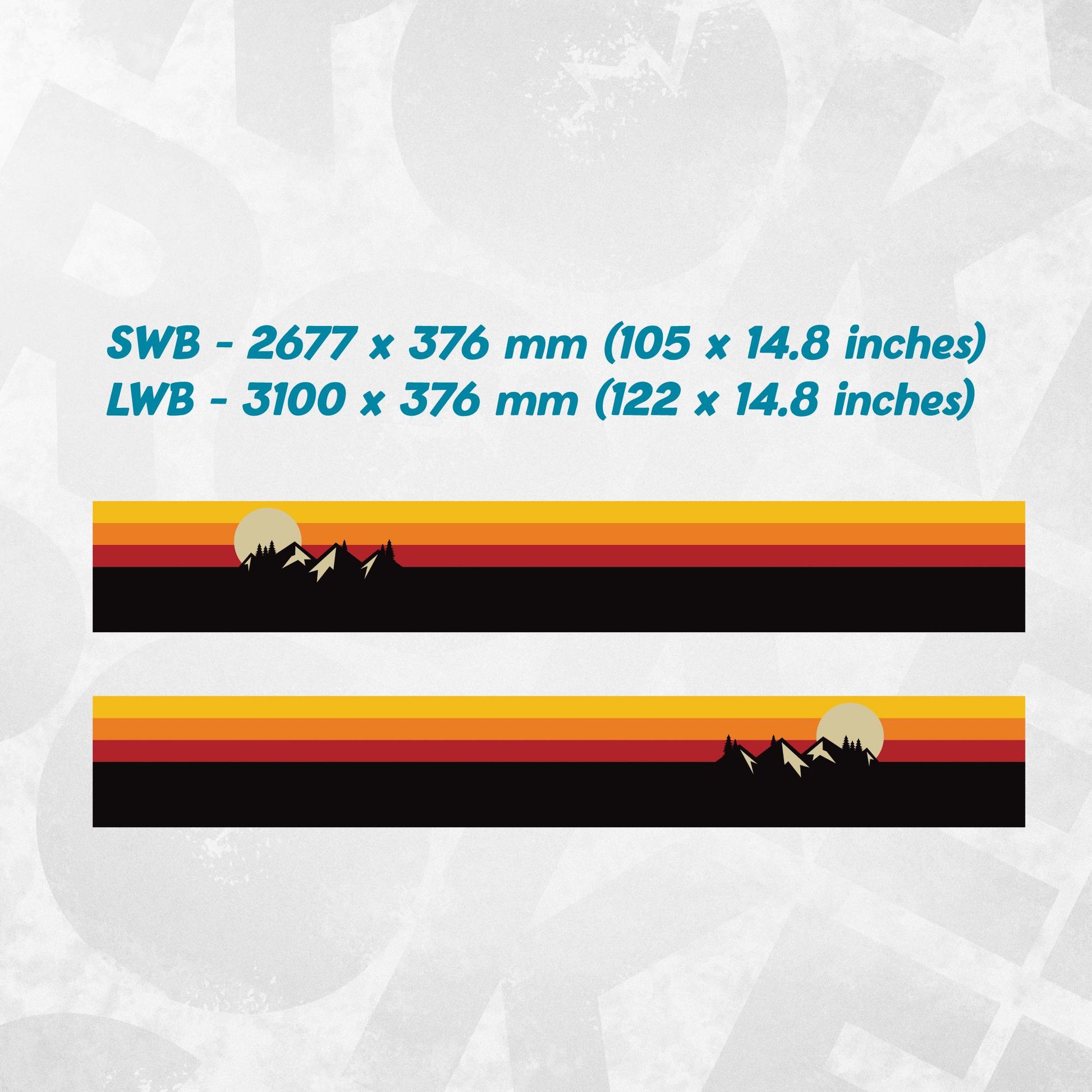 Mountain Sunset Side Stripe Decals for VW Transporter T4 T5 T6 – Triple Retro Colour Vinyl Graphics Kit
