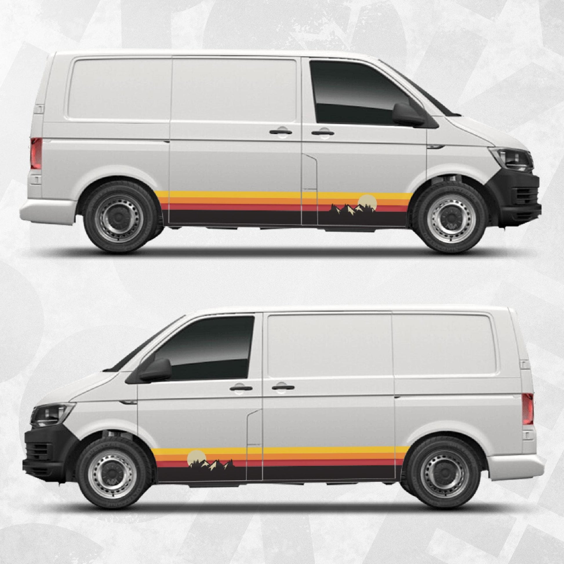 Mountain Sunset Side Stripe Decals for VW Transporter T4 T5 T6 – Triple Retro Colour Vinyl Graphics Kit