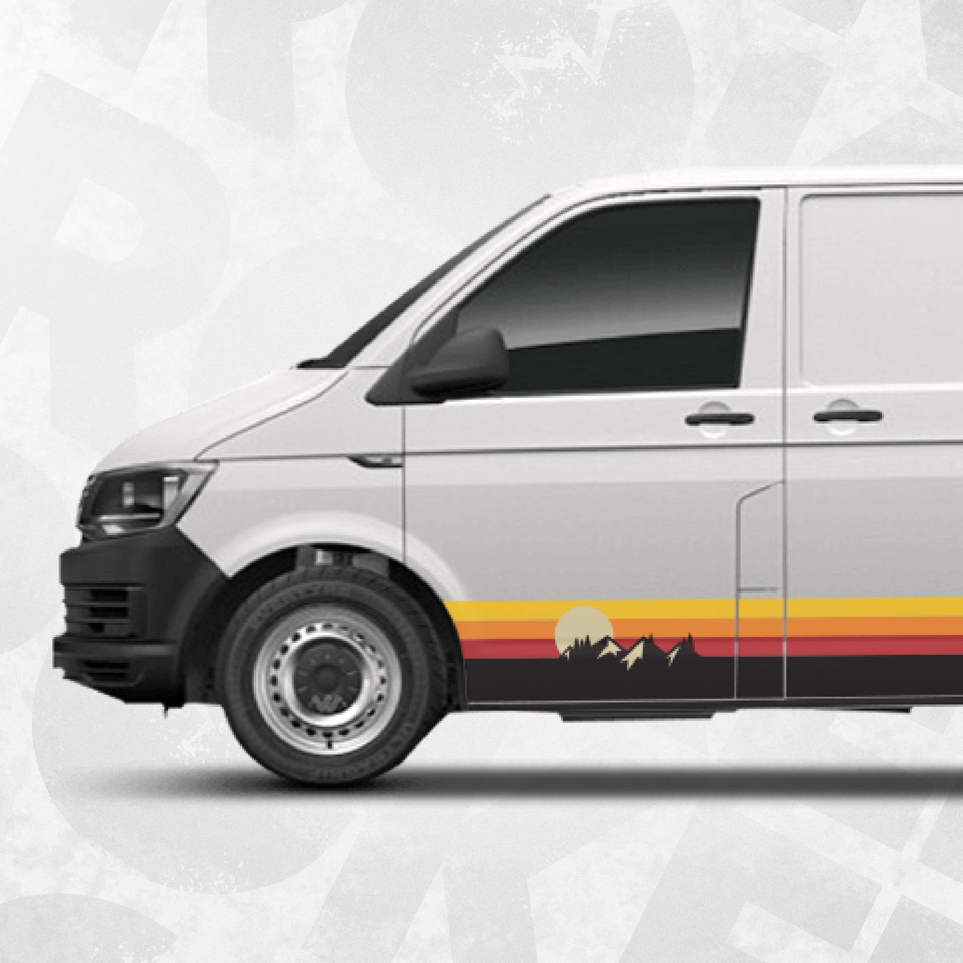 Mountain Sunset Side Stripe Decals for VW Transporter T4 T5 T6 – Triple Retro Colour Vinyl Graphics Kit
