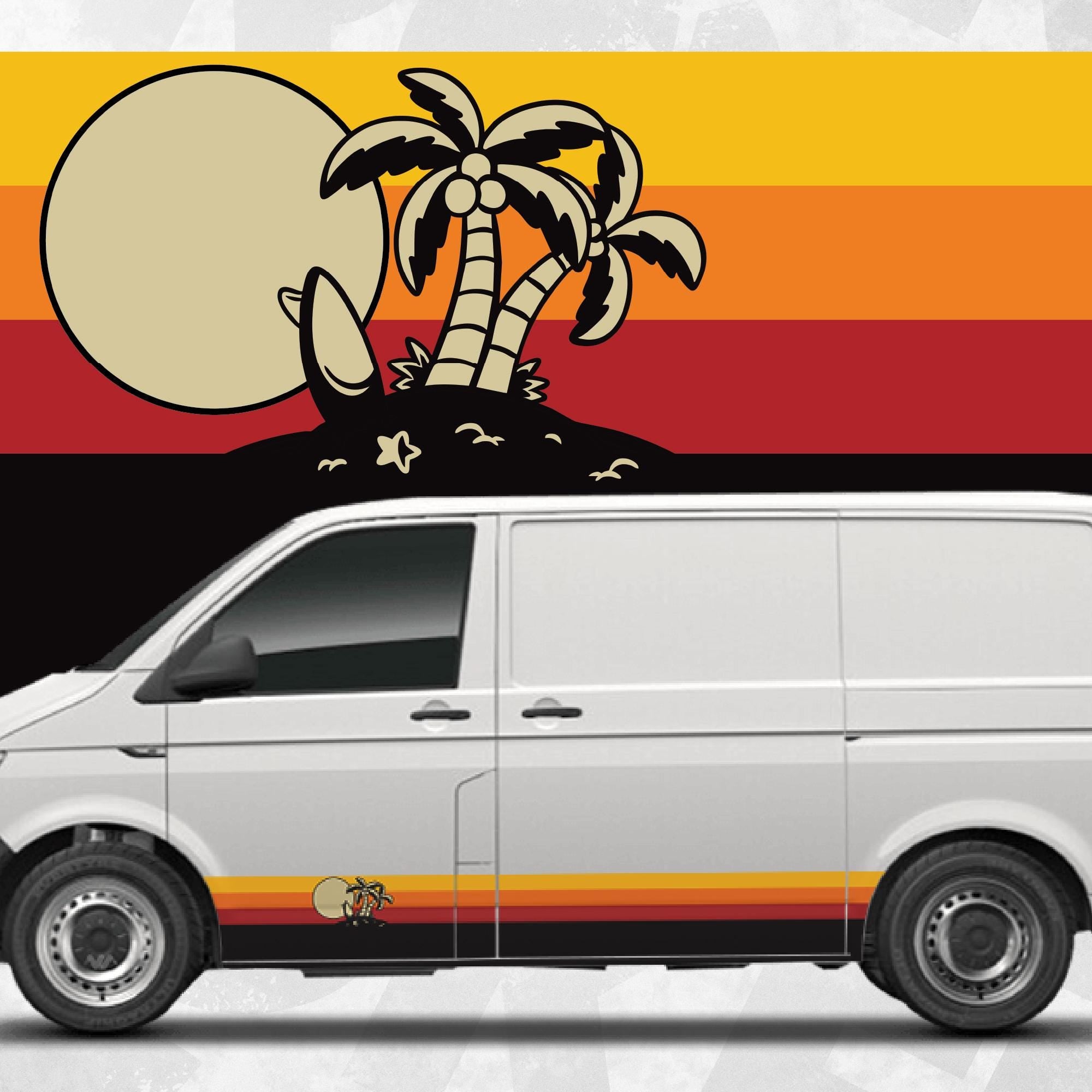 80s SIMS BENNETT Vans RONJON ビンテージ ステッカー VW Transporter Retro Sunset Side Stripe Decal Kit – ORAJET Wrap