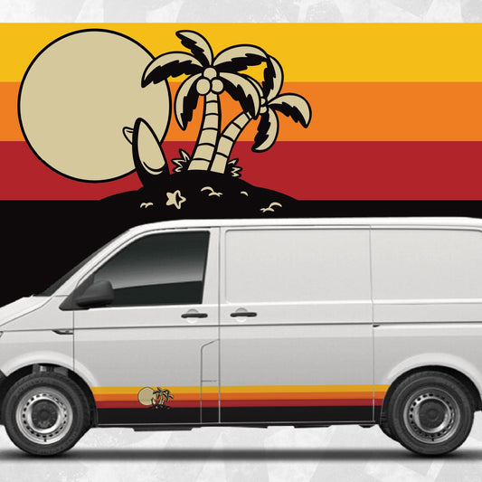 Retro Sunset Stripe Decals for VW Transporter – Fits T4 T5 T6 Vans, Campervan Graphics Beach Pam Theme